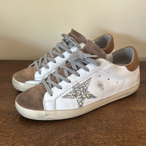 Golden Goose Super-Star Classic White Tobacco Silver Glitter Leather Shoes - 39 - Picture 4 of 15